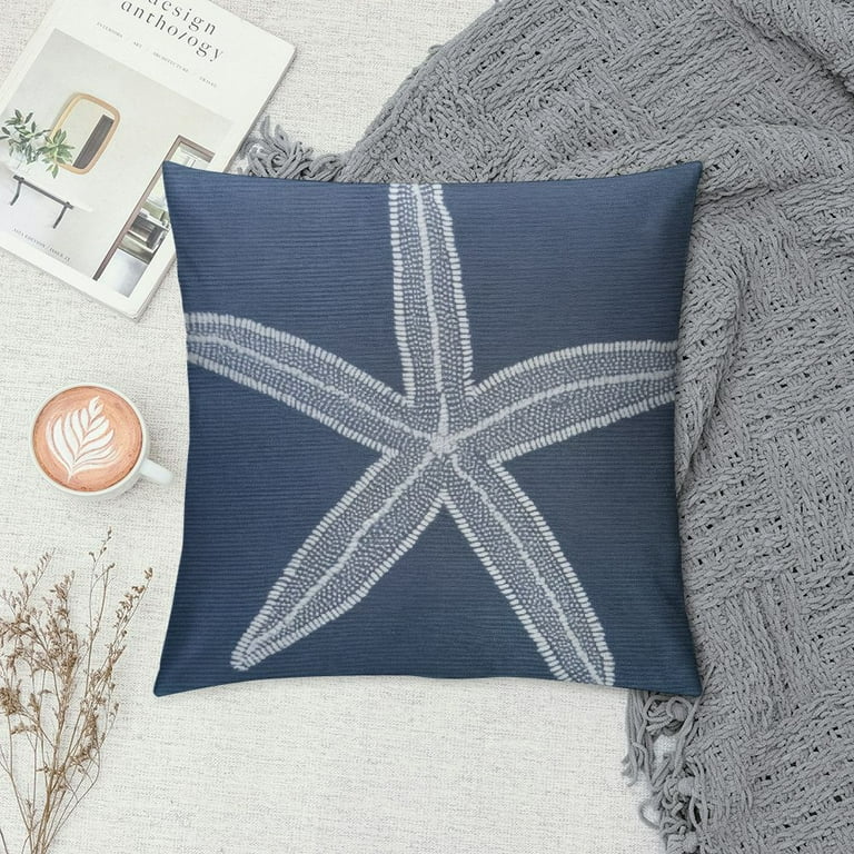 COMIO Coastal Pillow Covers Navy Blue Starfish Throw Pillow Covers Beach Pillowcase Nautical Decor for Outdoor Home Sofa Bedroom Living Room Walmart