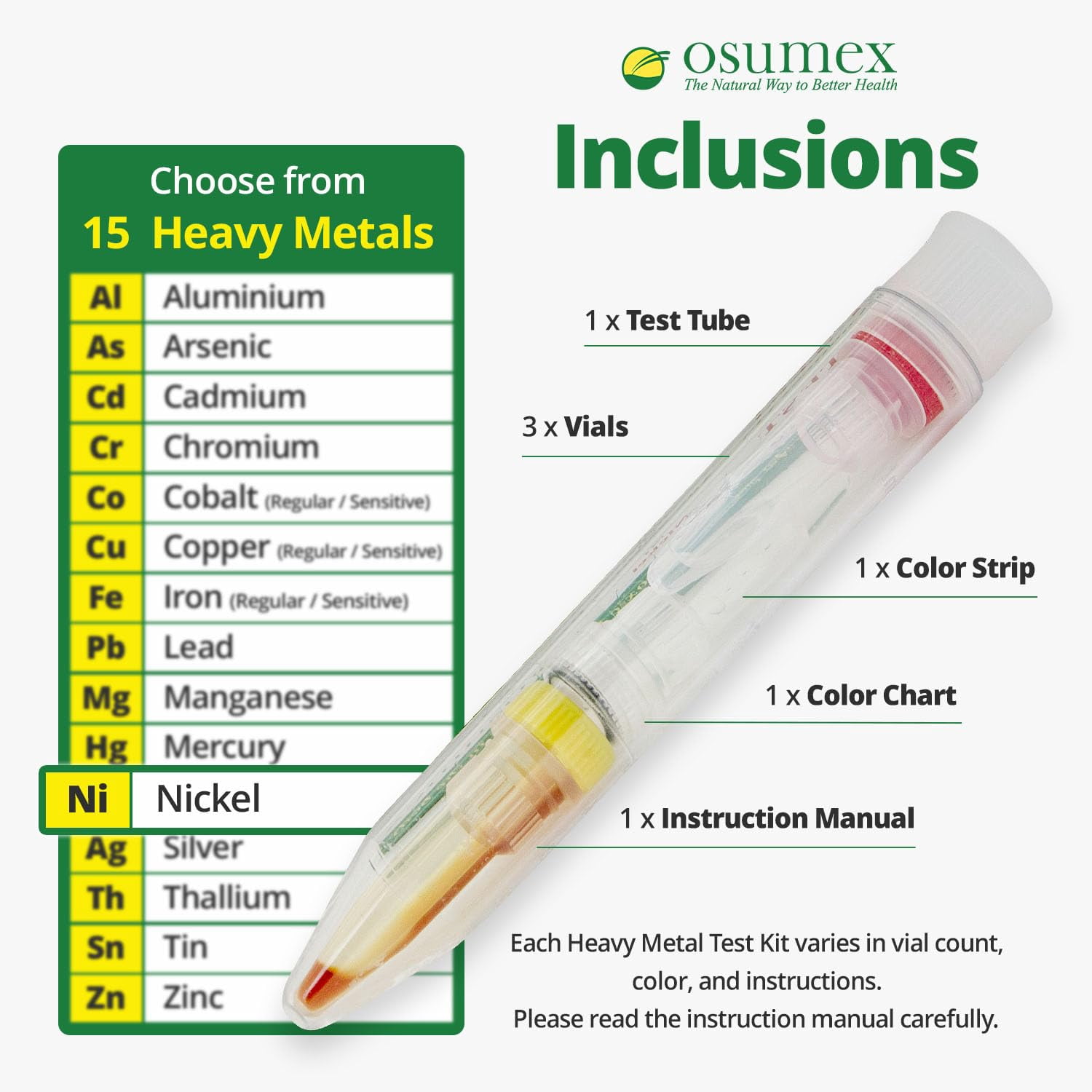 Osumex Heavy Metals Test Kit Nickel Test Kit - 1 Pack Heavy Metal Tester Kits for Humans, at Home Drinking Water Tester for Urine, Food, and Other Materials, Water Testing Kits for Drinking Waters