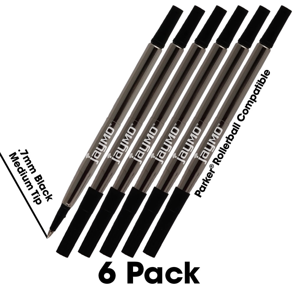 Jaymo 6 Black Parker Quink Rollerball Compatible Pen Refills