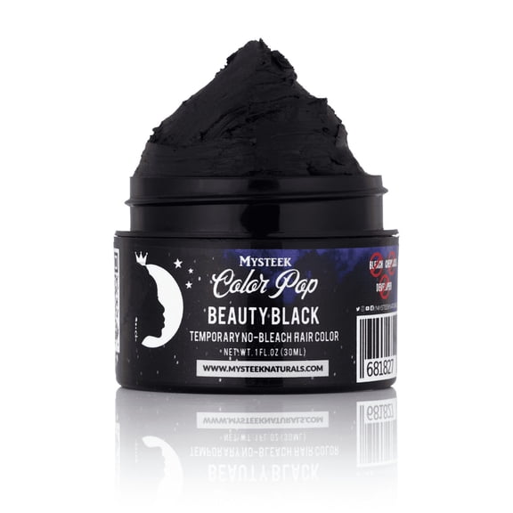 Mysteek Color Pop Beauty Black, CHEMICAL FREE, No Bleach, No Developer, Temporary Hair Color, Washes out in 1 wash session. (1 oz)