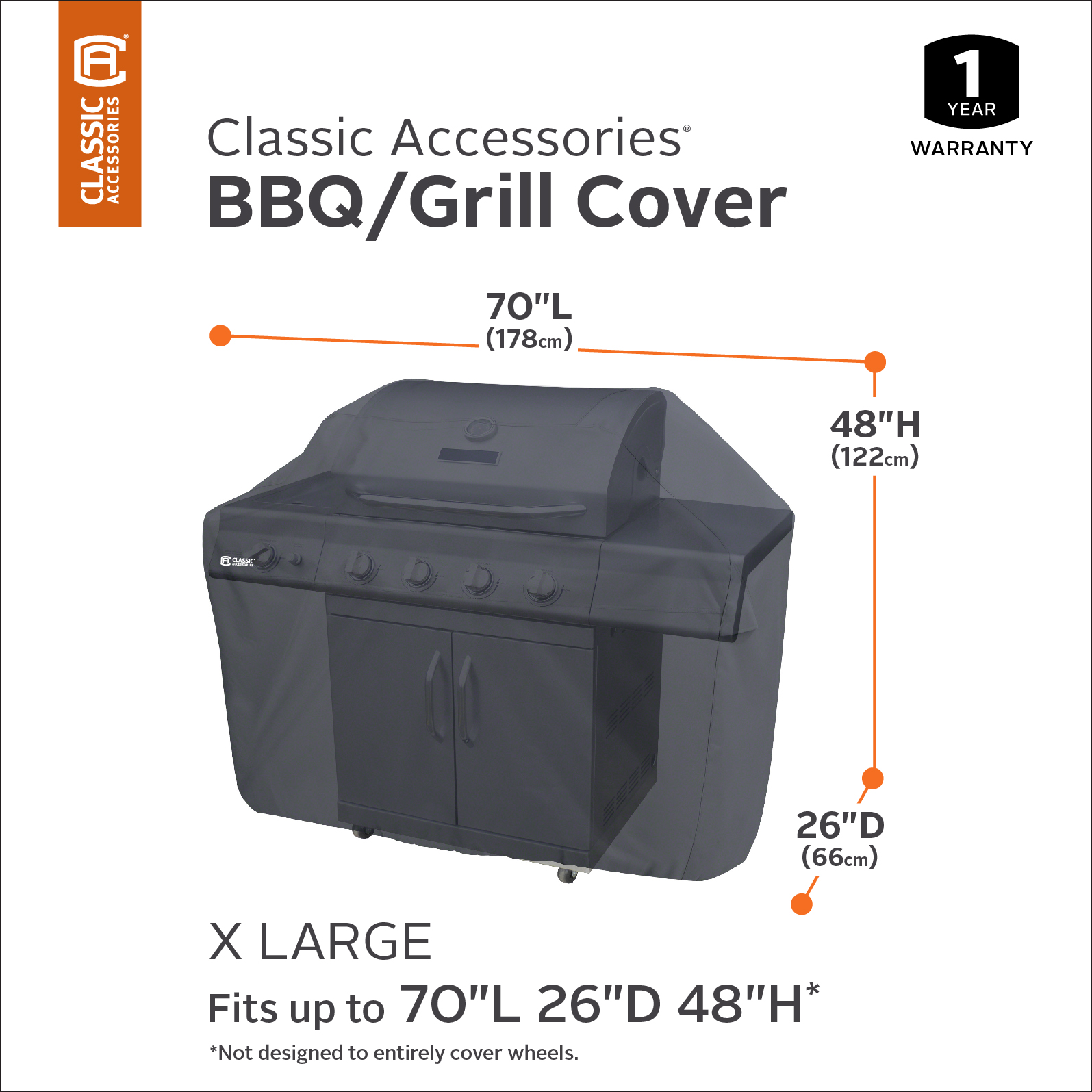 Classic Accessories Water-Resistant 70 Inch BBQ Grill Cover with Coiled Grill Brush & Magnetic LED Light - image 3 of 12