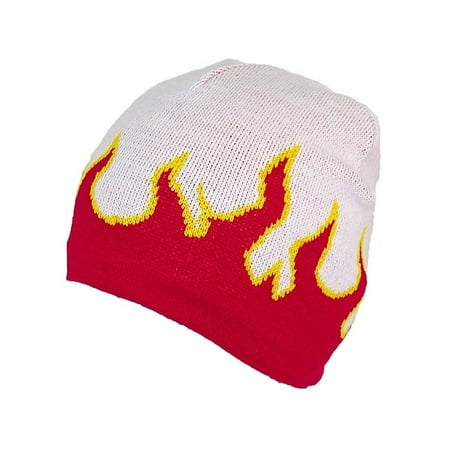 Mega Cap Adult Flames Design Beanie Skull Cap W/Fleece Lining