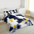 thumbnail image 3 of Manfei Modern Abstract Art King Size Comforter Sets,Oil Painting Bedding Comforter Set,Deepblue White Yellow Bedding Set For Girls,Breathable Home Decor Reversible,3 Pieces, 3 of 8