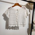thumbnail image 2 of Cárdigan de crochet bordado con dobladillo ondulado y mangas voladoras para mujer, moda coreana, atuendo elegante para primavera y verano, 2 of 5