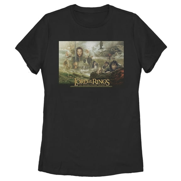 Women's The Lord of the Rings Fellowship of the Ring Trilogy Movie Poster Graphic Tee Black X Large