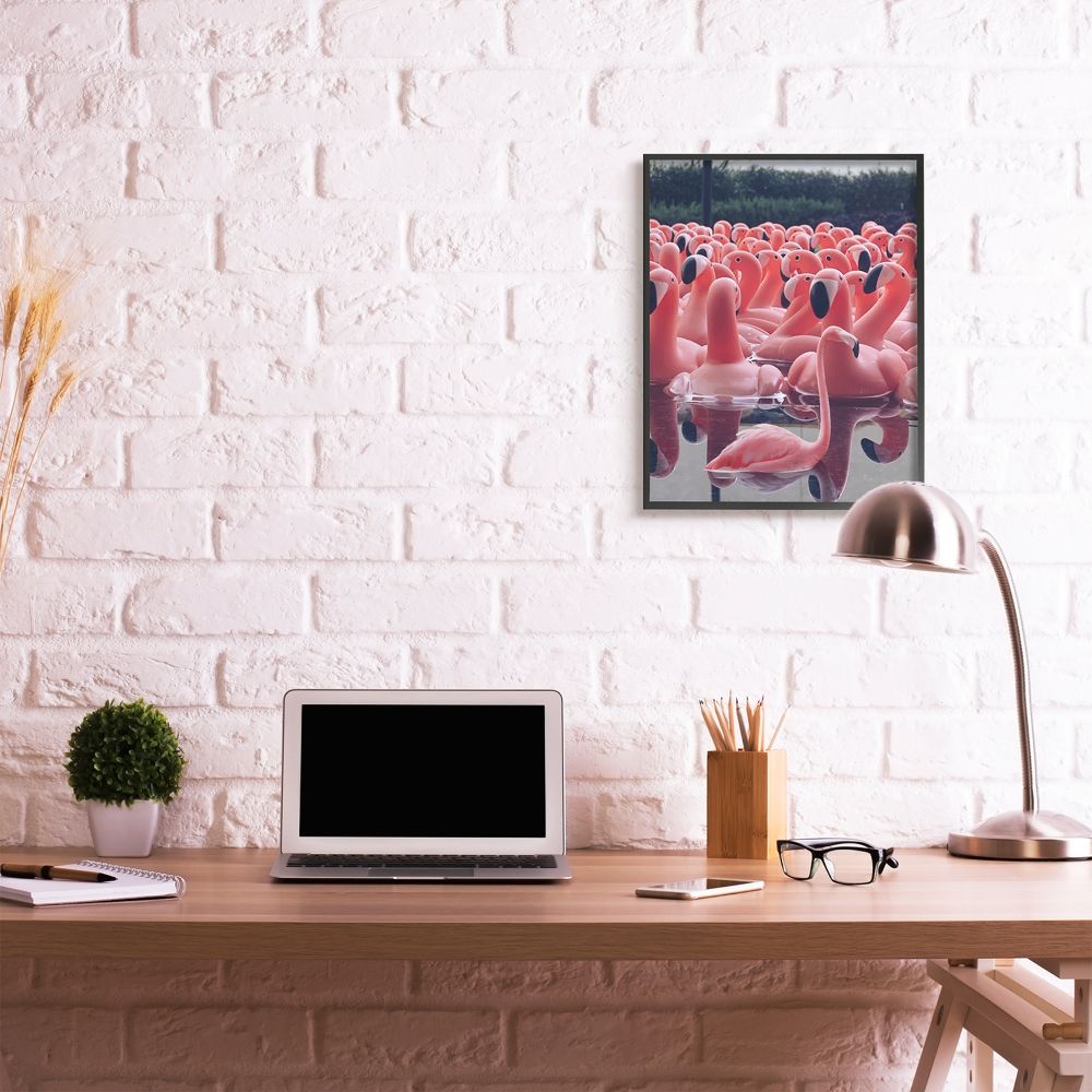 Stupell Industries Funny Pink Flamingo Pool Bird Toys Photograph Framed Wall Art Design by Ziwei Li, 24" x 30", Black Framed