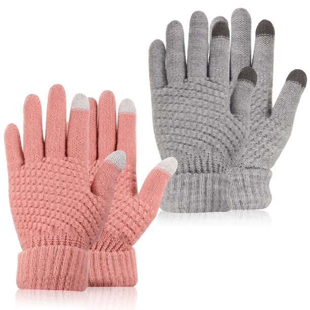 Minnieouse 2 pares de guantes táctiles multifunción, sensibles al tacto, cómodos de llevar, guantes adhesivos para pantalla táctil guantes y mitones Gris+Rosa