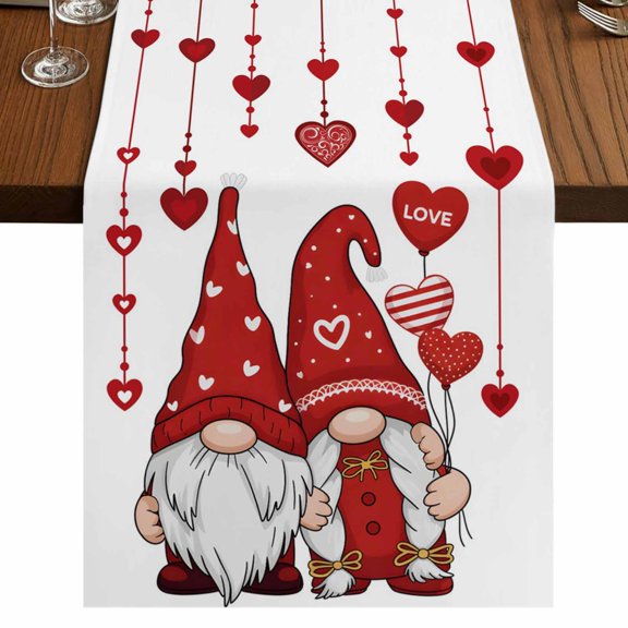 Table Runners 90 Inches Long Dress Scarves, Valentine's Day Farmhouse Coffee/Dining/Kitchen Table Runner for Living Room, Simple Romantic Gnomes Red Love Heart 13x90 Inch