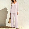 thumbnail image 6 of Cagogo Women's 2 Piece Outfit V Neck Long Sleeve Pullover Tops Wide Leg Pants Casual Set Solid Basic Lounge Sets Matching Tracksuits Travel Airport Clothes, Beige XL, 6 of 9