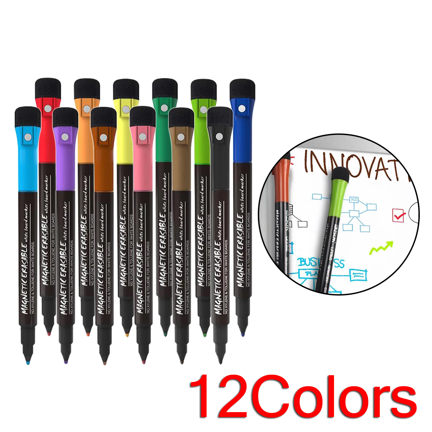 12 Colors School Classroom Blackboard Pen Dry Whiteboard Markers Built