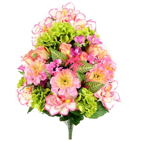 Hibiscus Flower Porcelain Admired By Nature 36 Stems Artificial Hibiscus with Rosebud, Freesias & Fillers Flower Mixed Bush, Bouquet ()