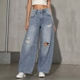 thumbnail image 6 of Atkumj Womens Ripped Jeans Fashion Baggy Button-Zip Fly Low Waisted Jeans Vintage Wash Long Length Jeans Wide Leg Women with Pockets S, 6 of 7