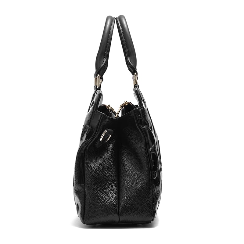 High-quality genuine leather alphabet stripe contrast handbag/tote for women, large capacity storage bag/purse