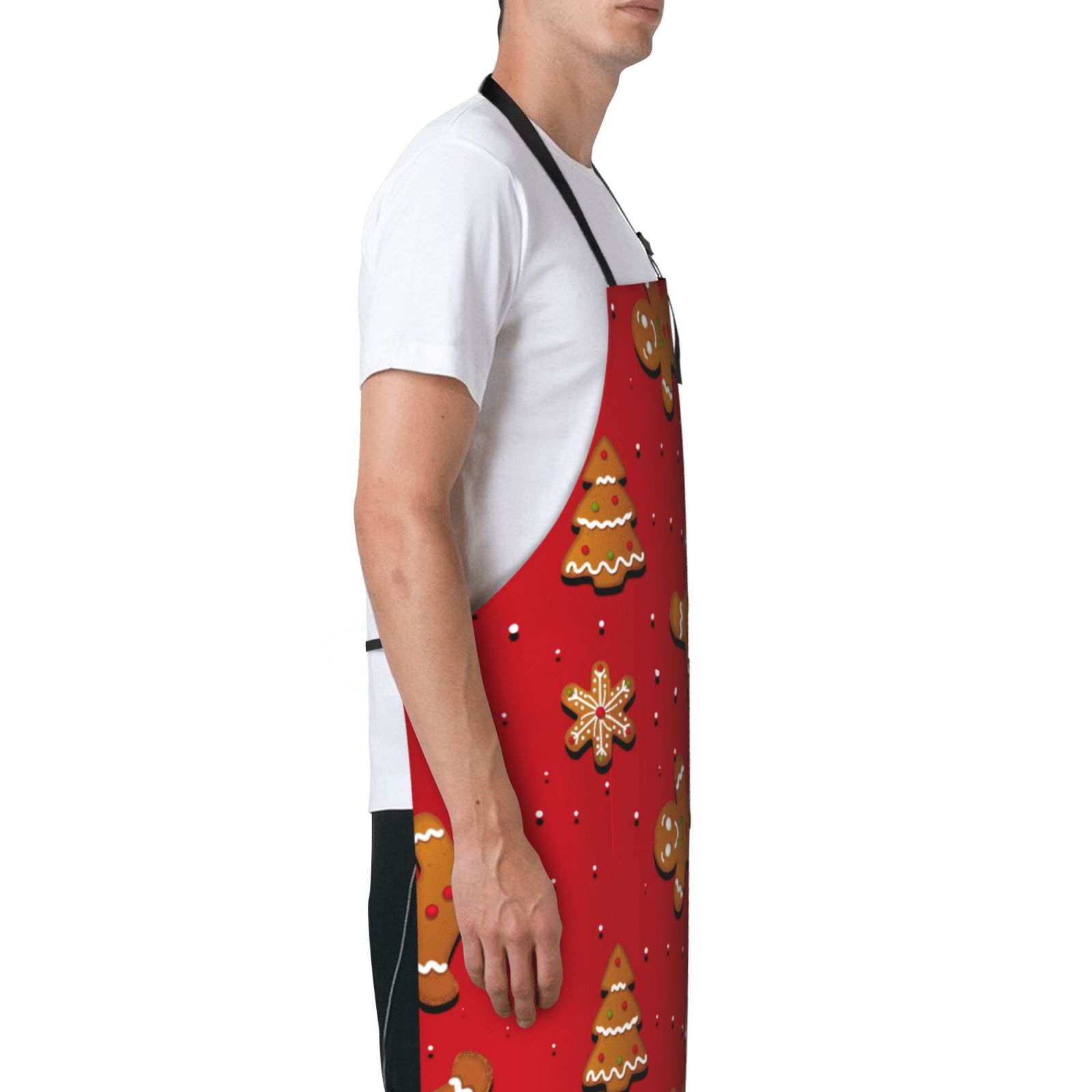 Fuzoiu Gingerbread Man Print Adjustable Waterproof Apron with Pockets,Waterproof Apron for Cooking, Gardening, and Art Projects