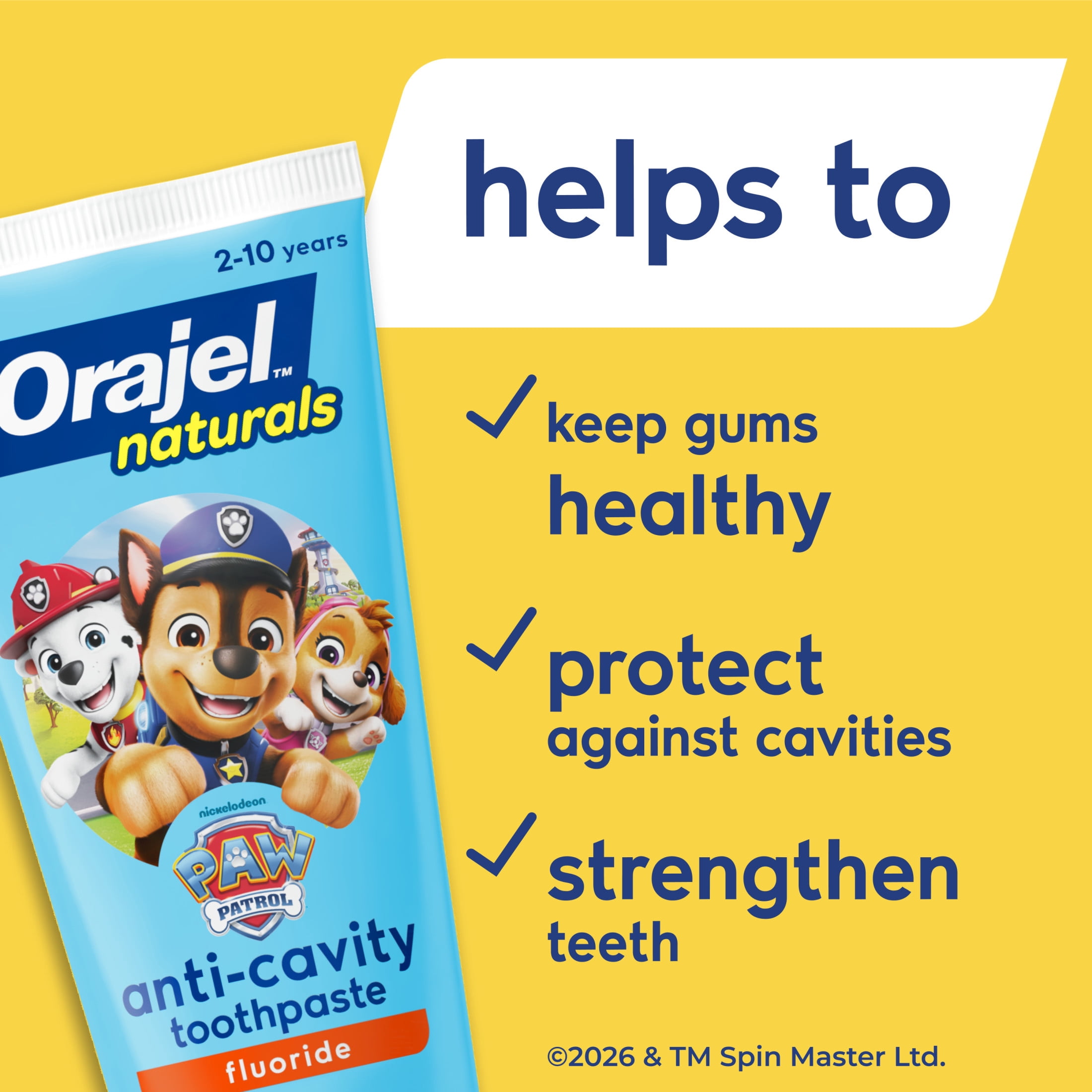 Orajel Naturals PAW Patrol Anti-Cavity Fluoride Toothpaste, Natural Fruity Fun, 5.8 oz