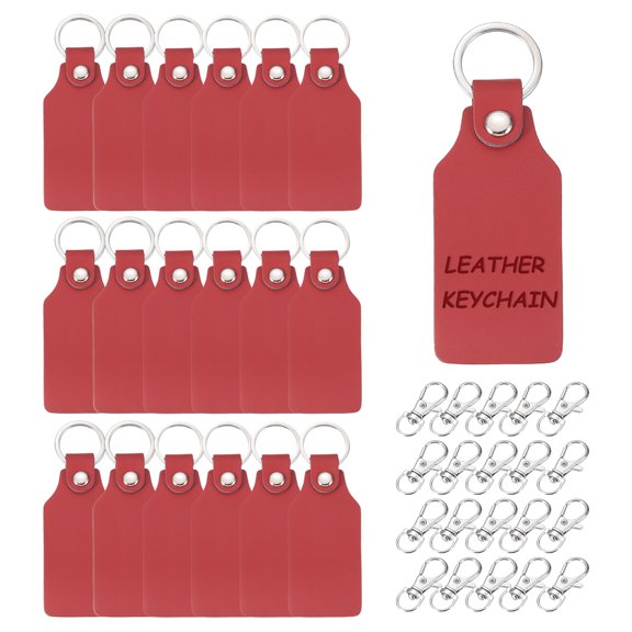 20Pcs Leather Keychain Blanks 22mm ID x 28mm OD Square Shaped Leather Key Chain for Stamping Laser Engraving, Warm Brown