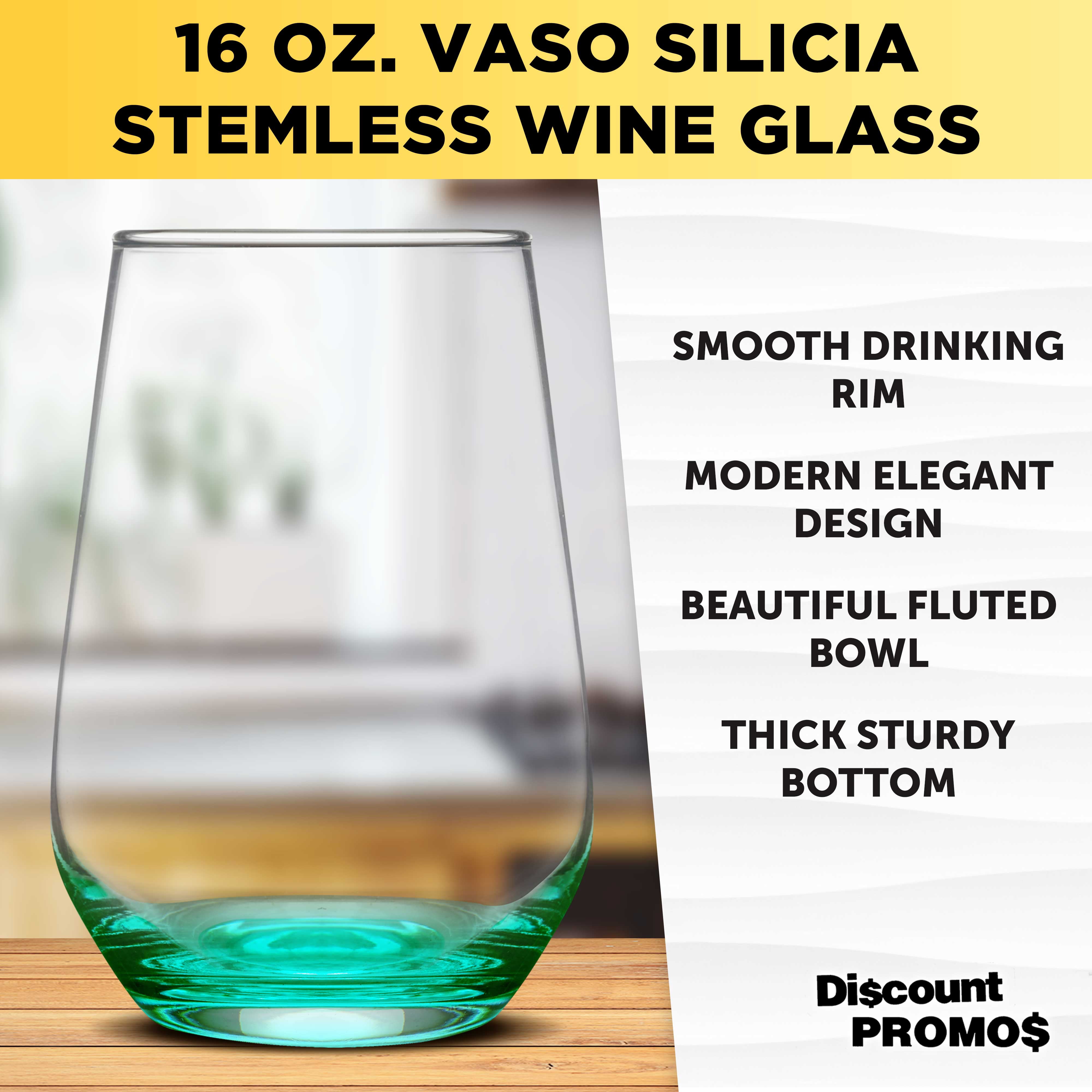 10 Vaso Silicia Stemless Wine Glasses Set, 16 oz. - Clear, Orb-Like, Thick base - Green