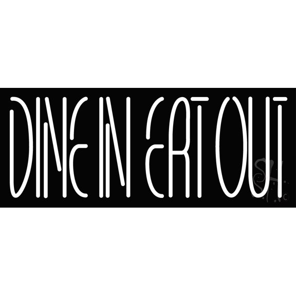 Dine In Eatout LED Neon Sign 13 x 32 - inches, Black Square Cut Acrylic Backing, with Dimmer - Bright and Premium built indoor LED Neon Sign for restaurant window and interior decor.