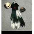 thumbnail image 3 of LBKKC Women's Tulle Skirt Black Green Formal High Low Asymmetrical Midi Witch Skirt Tea-Length Elastic Waist Tutu Skirt, 3 of 5