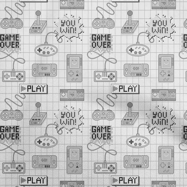 oneOone Cotton Silk Gray Fabric Game Video Game Craft Projects Decor Fabric Printed By The Yard 42 Inch Wide