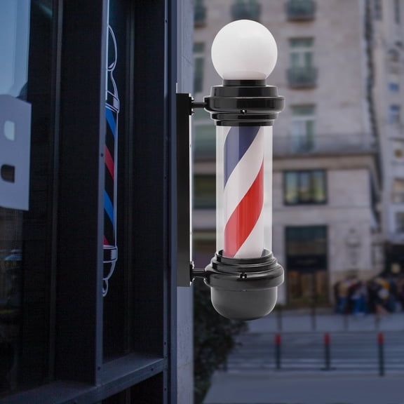 26.8inch Outdoor LED Barber Pole Light - Black White/Red White Blue Rotating Stripes LED Sign Light for Hair Salon Barber Shop,Outside Hair Salon Barber Shop Open Sign,Wall Mount