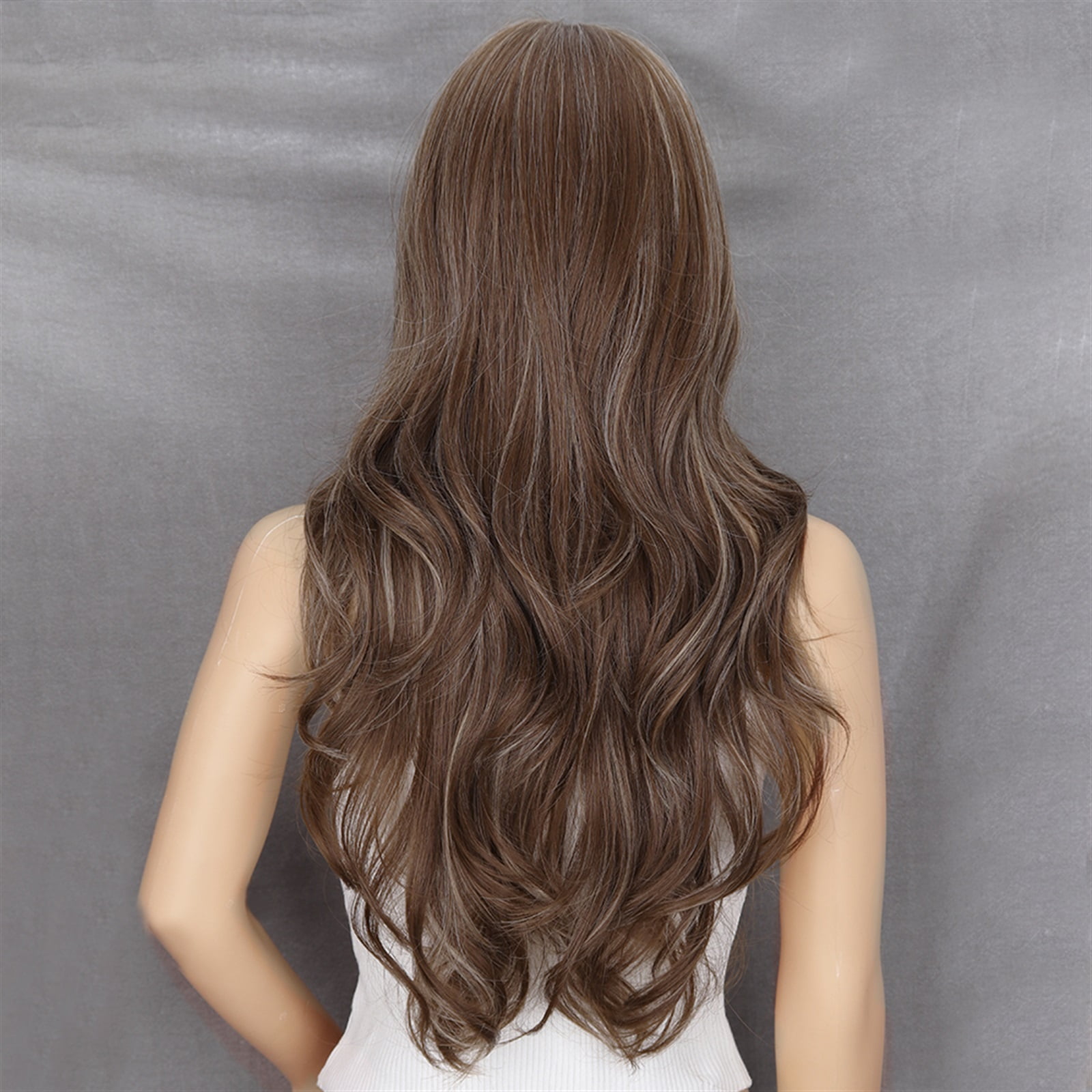 Long Brown Mixed Blonde Natural Wavy Wig Synthetic Wigs with Bang for Women Daily Cosplay Use Heat Resistant Hair