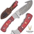 thumbnail image 1 of FRD: Compact Damascus Guthook Hunting Knife - Red Grip, 1 of 5
