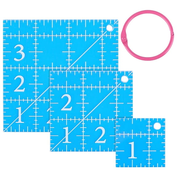 3Pcs Quilting Acrylic Template Square Fabric Cutting Ruler(1.5"X1.5" 2.5"X2.5" 3.5"X3.5") with Binder Ring DIY Sewing Tools DIY