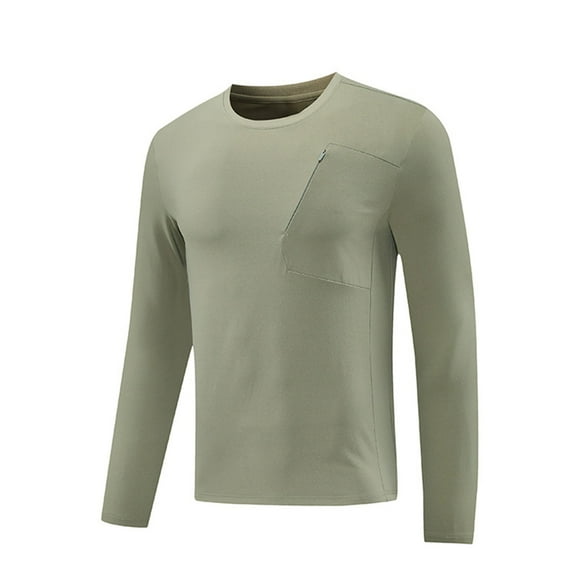Men's Long Sleeve Pocket T-Shirts Summer Solid Color Outdoor Running Sports Tee Ice Breathable Comfort Tops