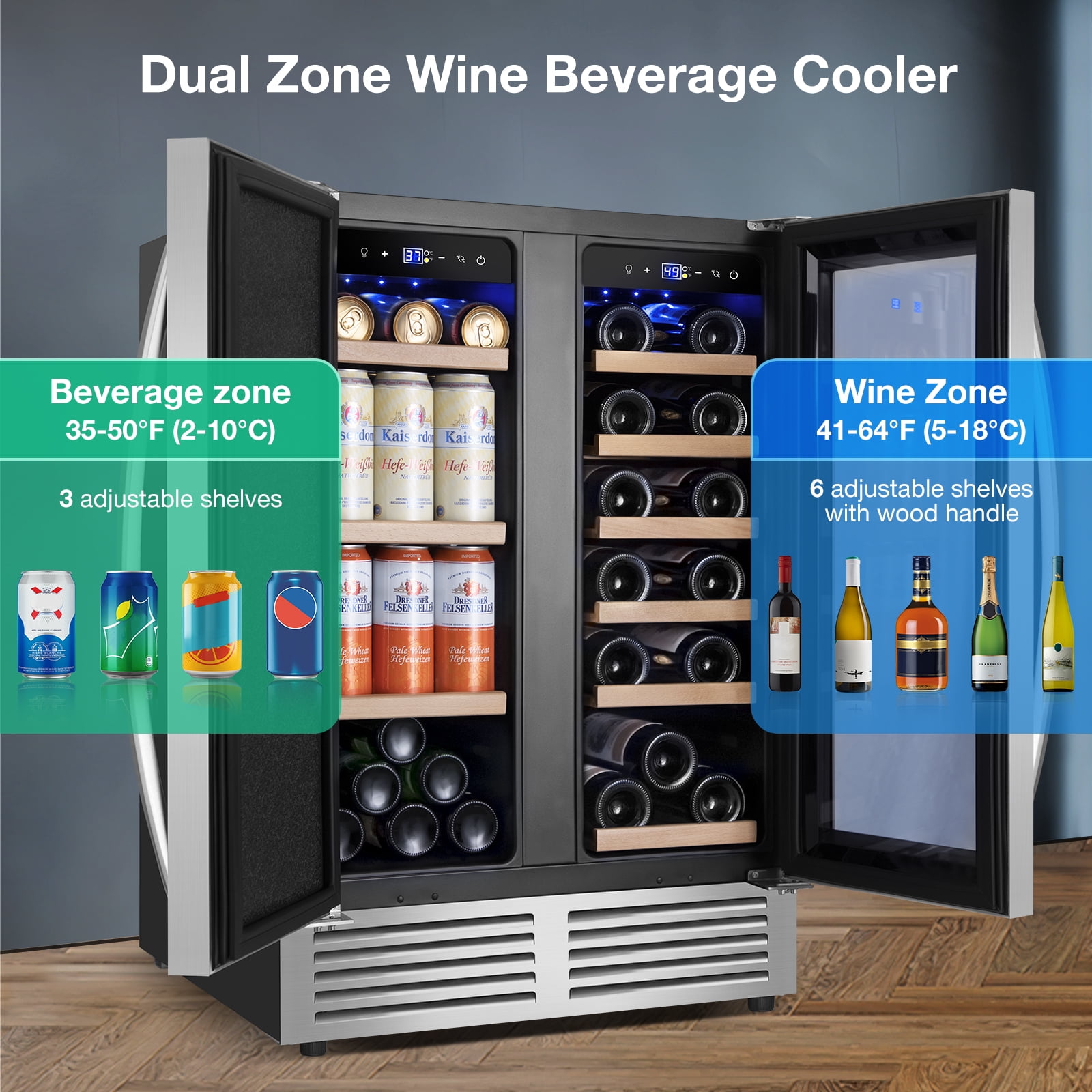Nipus 24" Wine and Beverage Refrigerator,Dual Zone Hold 18 Bottle and 57 Can,Digital Touch Control,Built-In or Freestanding