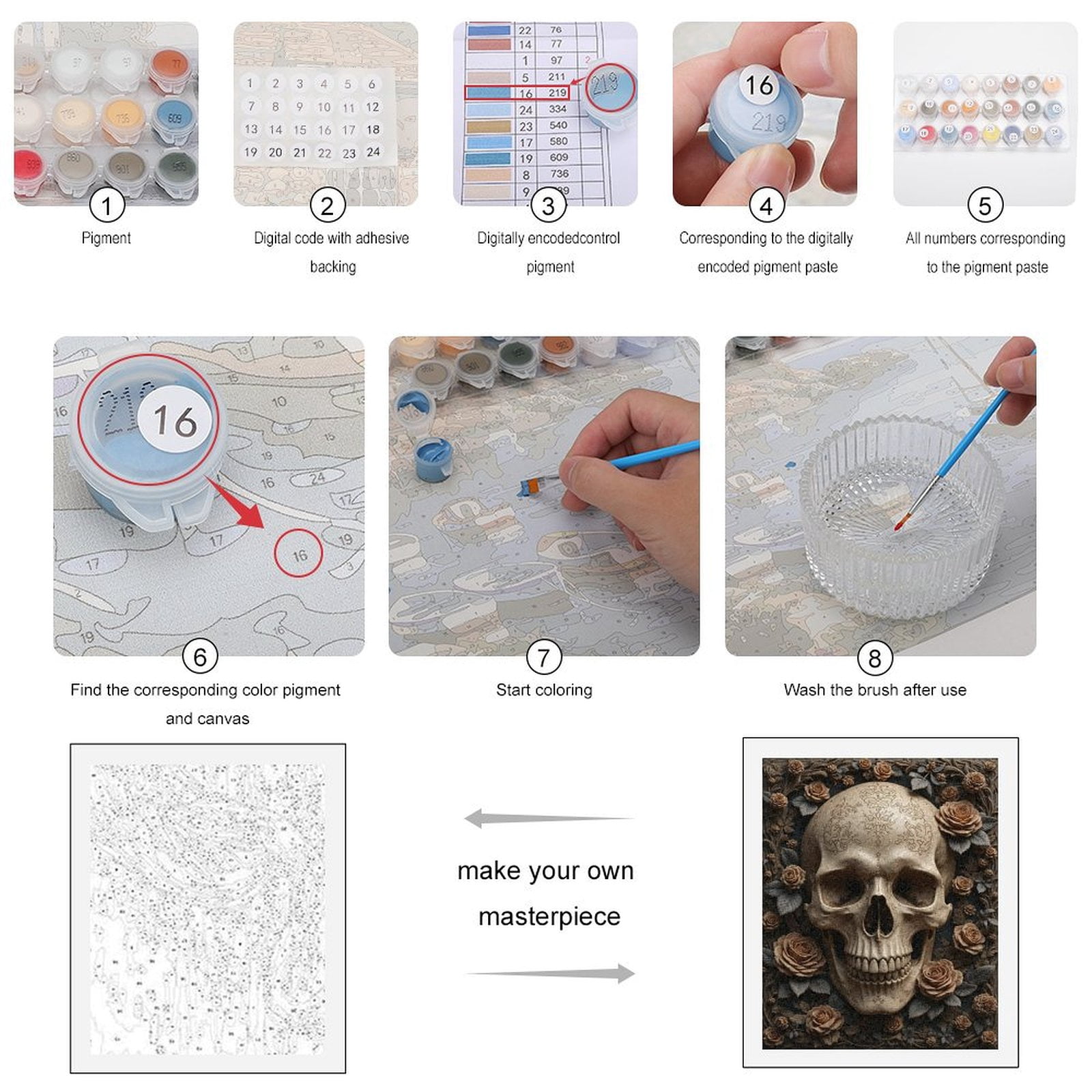 Paint By Numbers Kit for Adults Beginner - DIY Ornate Skull Rose Frame Art Canvas Painting Kits for Adults, Frameless Paint By Number for Adults for Home Wall Decor 16x20 Inch