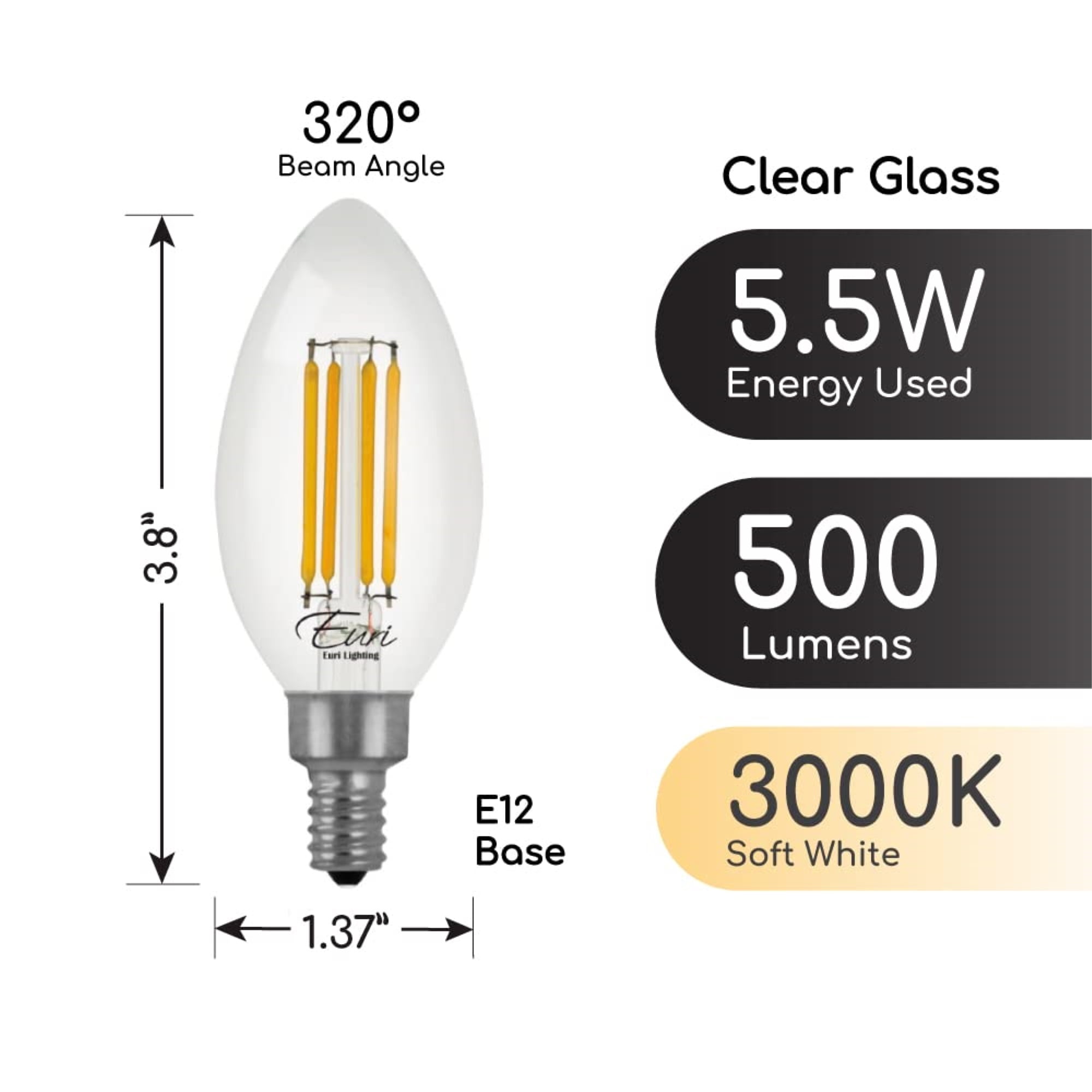 4 Pack B10 Led Bulb E12 60 Watt Equivalent Soft White