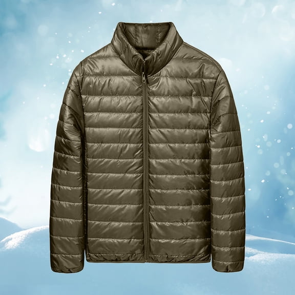 BODOAO Women's Quilted Down Jacket Trendy Long Lightweight Padded Coats Cute Warm Outerwear Fall Winter Fashion Clothes Zip-Up Stand-Collar Winter Coat Blackish Green L