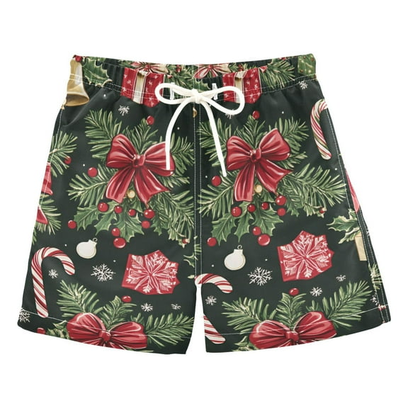 FORMRS Boys Swim Trunks Quick Dry Mesh Liner Boardshorts Sizes XS-XL, Black Christmas Holly