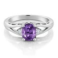 thumbnail image 2 of Gem Stone King 925 Sterling Silver Purple Amethyst and White Lab Grown Diamond 3 Stone Engagement Ring for Women | 1.23 Cttw | Oval 8X6MM | Round 2MM | Gemstone February Birthstone | Size 5, 2 of 4
