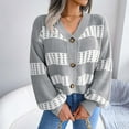 thumbnail image 6 of VSSSJ Women Fall Winter Casual Color-Block Open Front Cropped Cardigan Button Down Lantern Long Sleeve Draped Warm Sweater Coat Gray M, 6 of 8