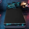thumbnail image 4 of meiyoeat Gradient Gamepad Zipper Twin Comforter Sets with Fitted Sheet and 2 Pillowcases for Boys Gamers, Neon Honeycomb Cyan Gaming Zipper Bedding Set, Black Reversible, 4 of 6