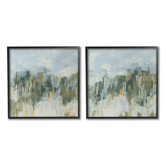 Stupell Industries Abstract Brushed Landscape Abstract Painting Black Framed Art Print Wall Art, 12 x 12, Set of 2