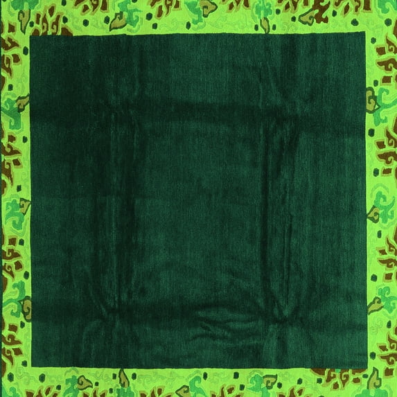 Ahgly Company Indoor Square Oriental Green Asian Inspired Area Rugs, 5' Square