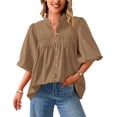 thumbnail image 1 of Blusa PRETTYGARDEN para mujer, verano 2025, manga corta, cuello en V, 1 of 8