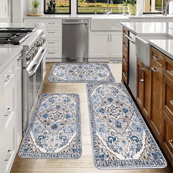 Bohemian Style Kitchen Rug Set, Non-Slip Non-Woven Backing,  Machine Washable for Holiday Decor
