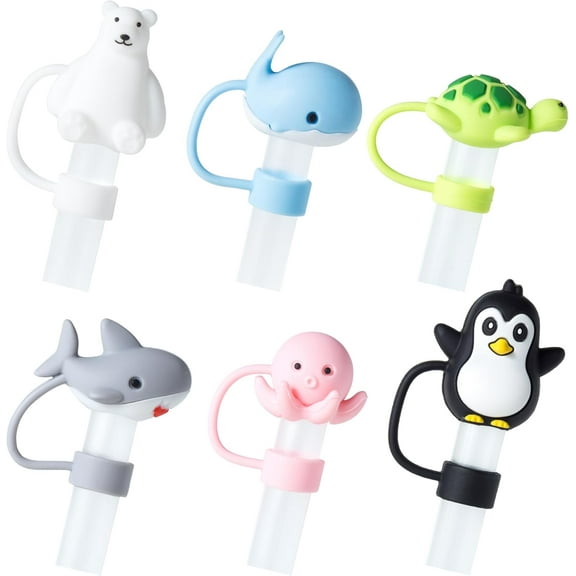 Sea Animal Silicone Straw Toppers for Tumblers, Drinkware Accessory, Nature (12 Pack)