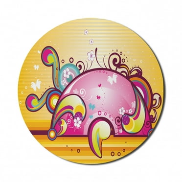 Fantasy Mouse Pad for Computers, Colorful Shapes with Spiral Swirled Lines Vibrant Girls Kids Nursery Design, Round Non-Slip Thick Rubber Modern Gaming Mousepad, 8" Round, Marigold Pink, by Ambesonne