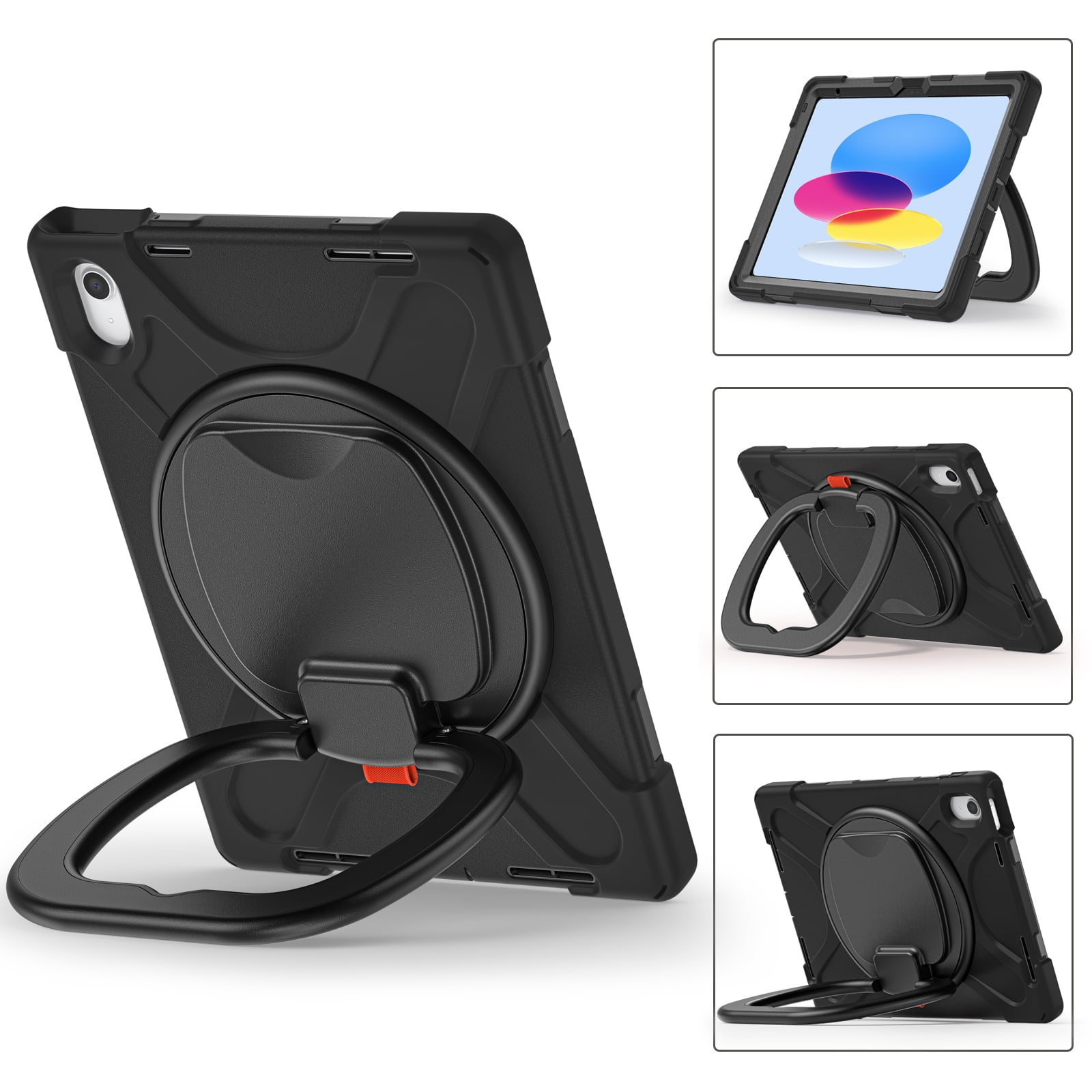 iPad 10th Generation 10.9 Inch Case 2022, TECH CIRCLE Heavy Duty Shockproof Rugged Protective Rotating Stand Case with Pencil Holder Handle Grip Kids Case for Apple iPad iPad 10th Gen 2022, Black