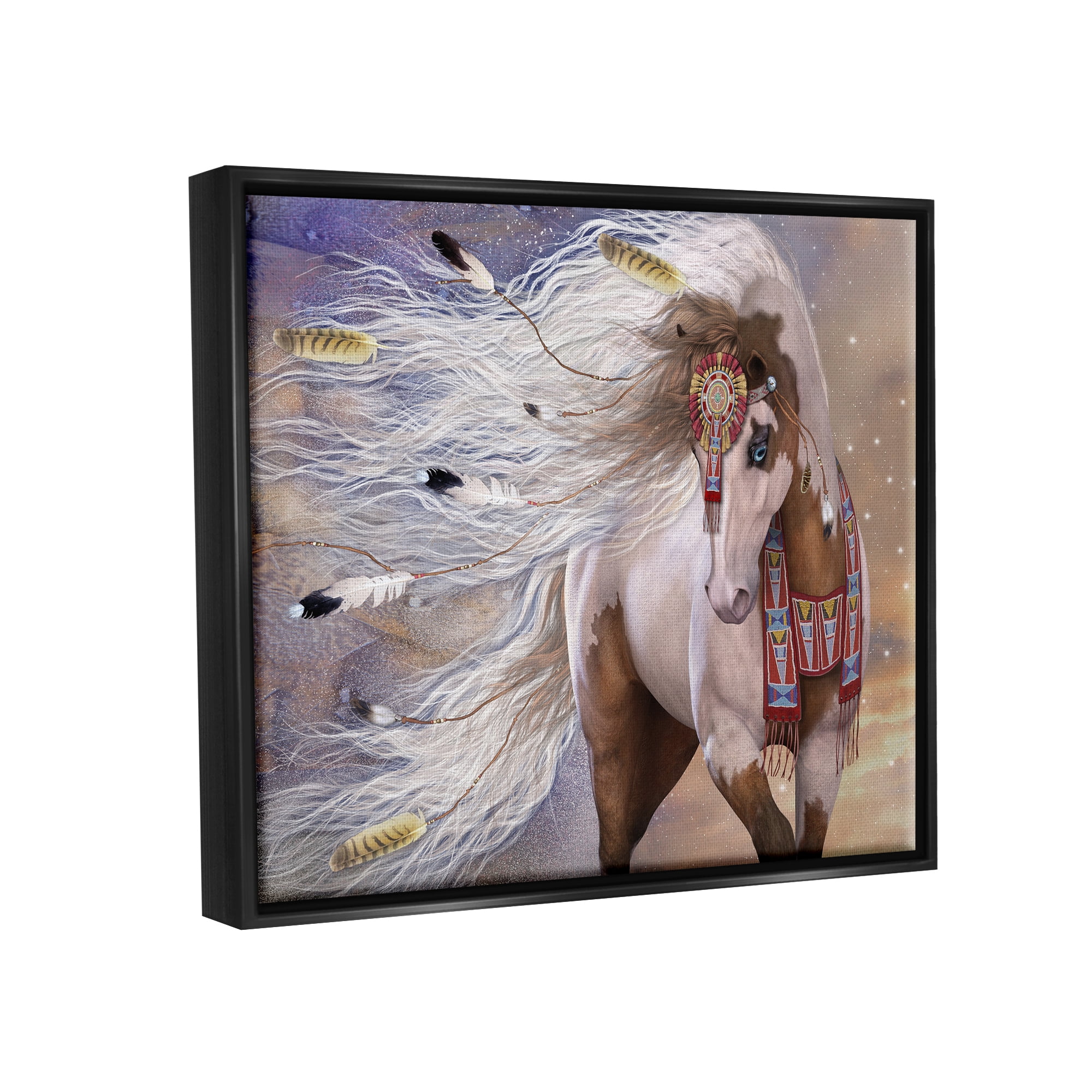 Stupell Industries Horse With Feathers Animals & Insects Painting Black Floater Framed Canvas Art Print Wall Art, 31 x 25