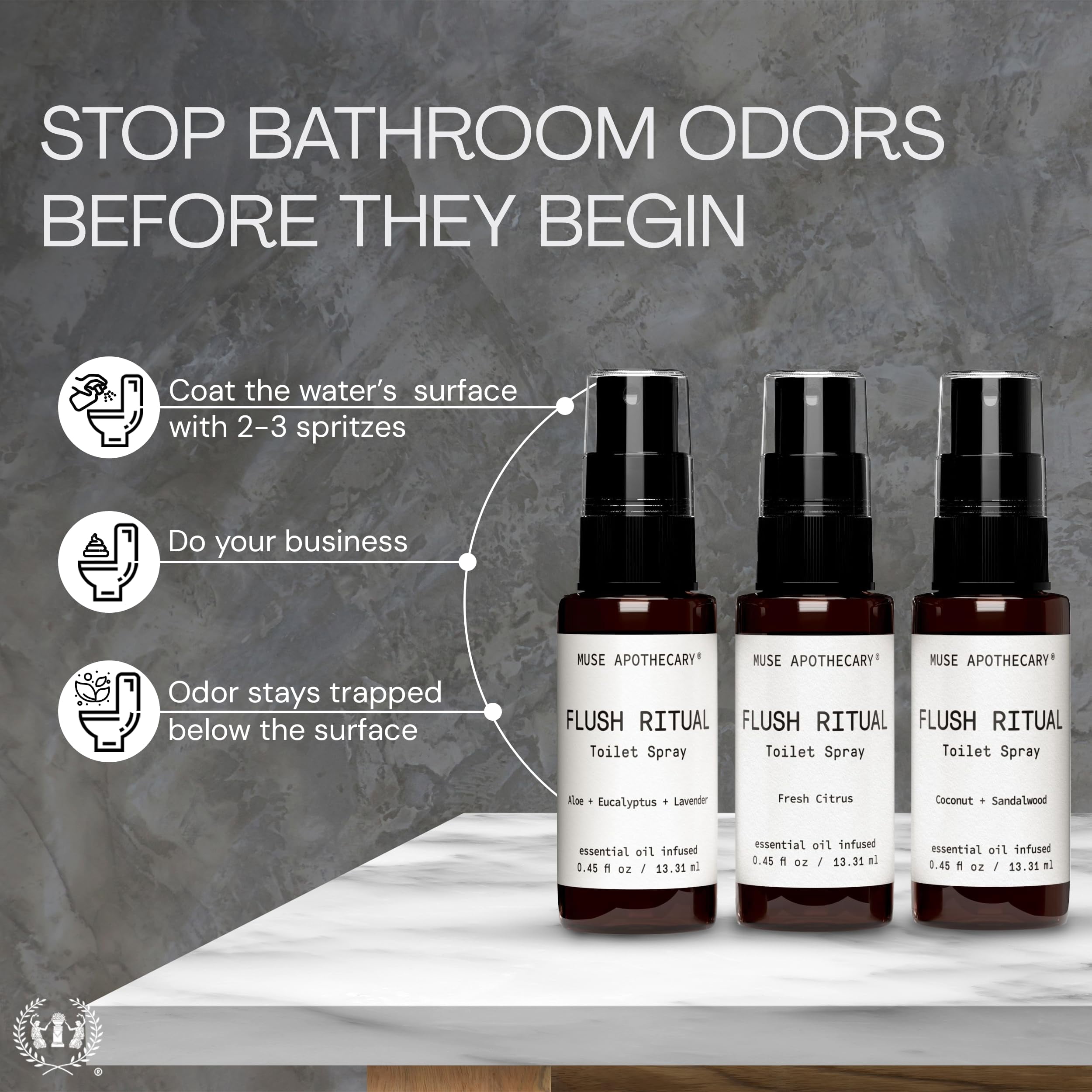 Muse Apothecary Flush Ritual - Aromatic Toilet Spray, 0.45 oz 3pk