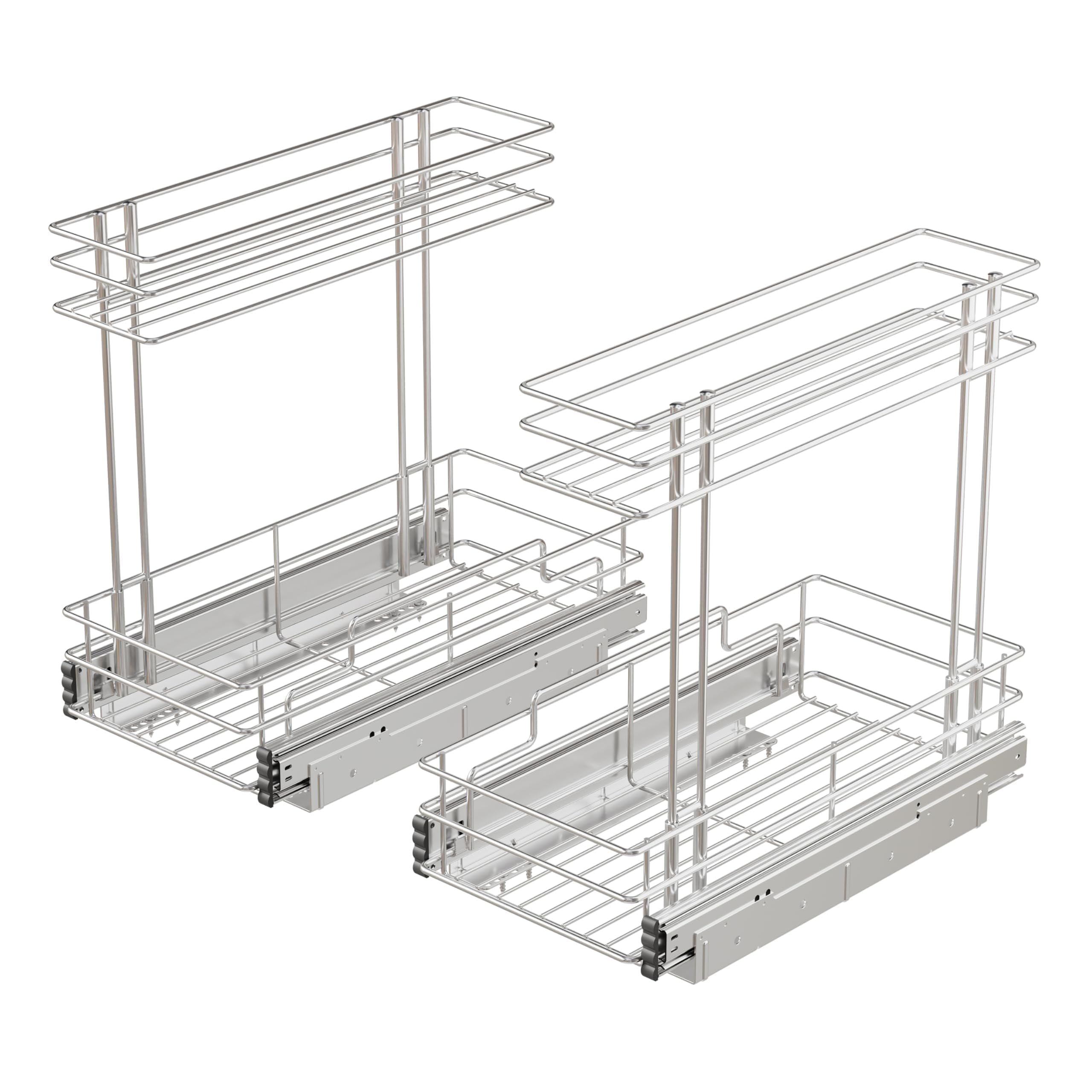 STORKING Under Sink 2-Tier Pull-Out Organizer, 9"W x 17"D Chrome Plated, for Kitchen Bathroom Pantry Closet Rack, 2 Pack