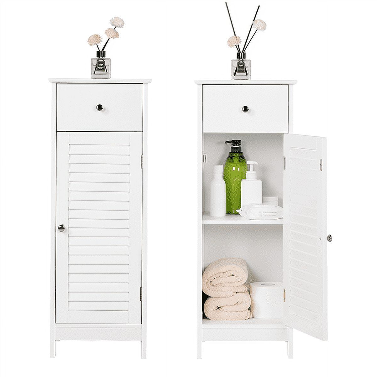 Alden Design Wooden Floor Storage Cabinet with Drawer and Single Shutter Door for Bathroom, White