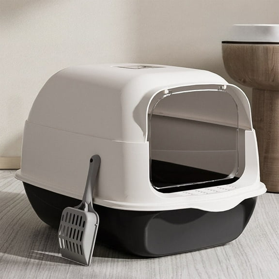 VAJUSO Large Fully Enclosed Cat Litter Box with Lid & Litter Shovel, Splash-Proof, 13.39x19.29x13.39in Pet Litter Box, Plastic Cat Toilet Tray(Black)