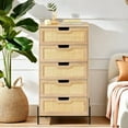thumbnail image 2 of Natural Rattan 5-Drawer Dresser, Wooden Chest with Metal Legs, 2 of 2
